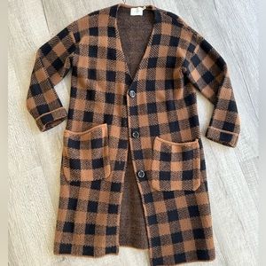 Like New Lush Checkered Brown Black Long Cardigan Sweater